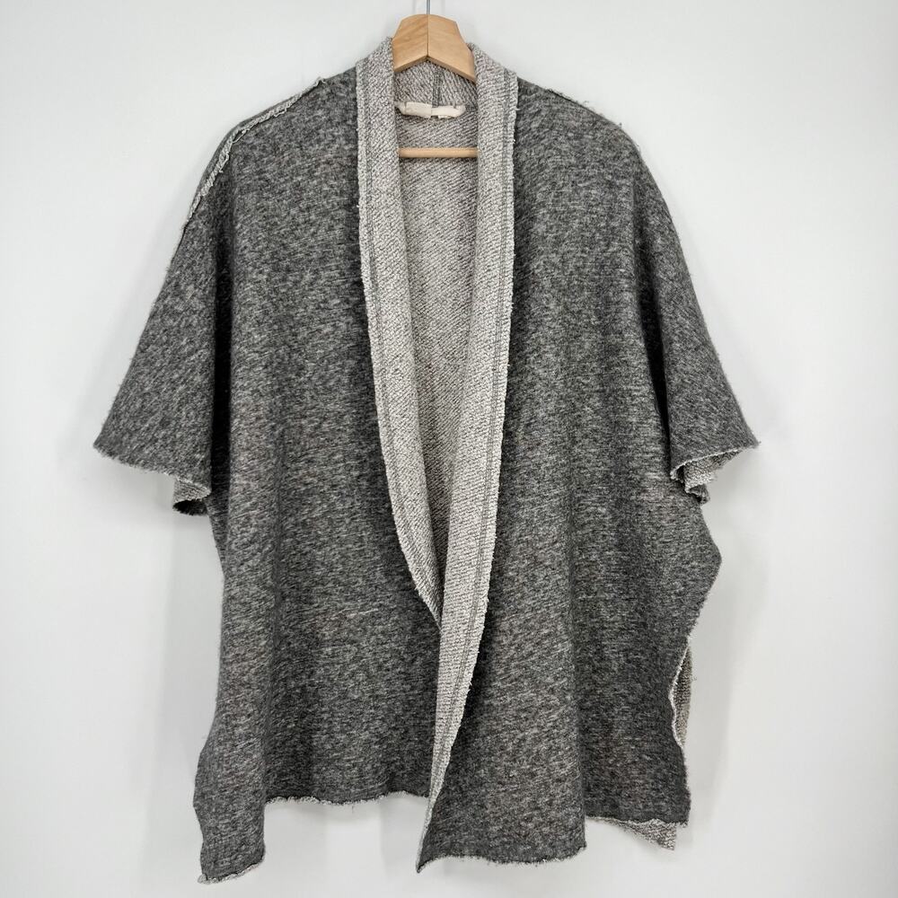 Eileen Fisher Project Wool Blend Terry Open Cardigan S/M Gray Asymmetric Sweater
